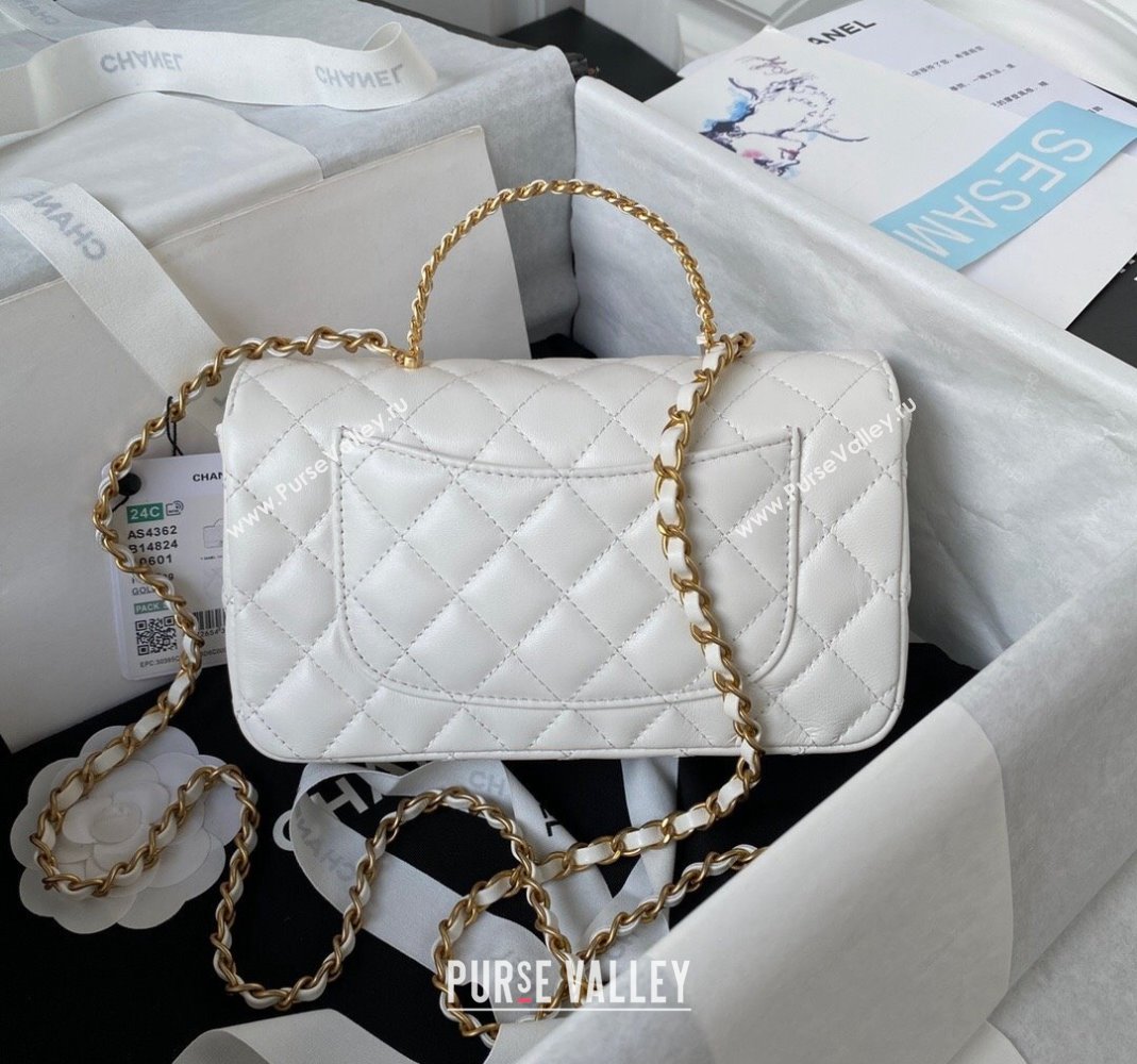 Chanel Quilted Lambskin Coco Mini Flap Bag with CHANEL Top Handle and Crystals AS4362 White 2023 (yezi-231127043)