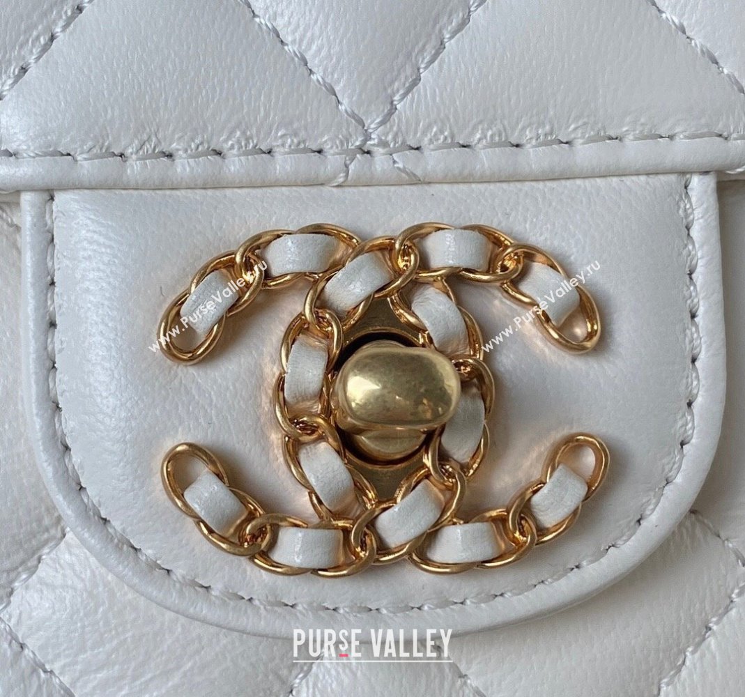 Chanel Quilted Lambskin Coco Mini Flap Bag with CHANEL Top Handle and Crystals AS4362 White 2023 (yezi-231127043)