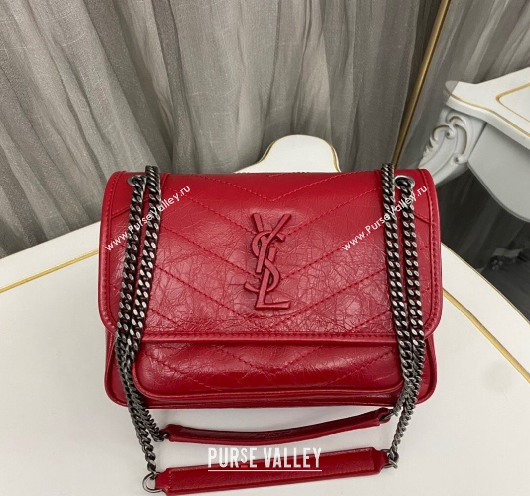 Saint Laurent Niki Baby Chain bag in Crinkled Lambskin 633160 Red 2023 (nana-231129014)