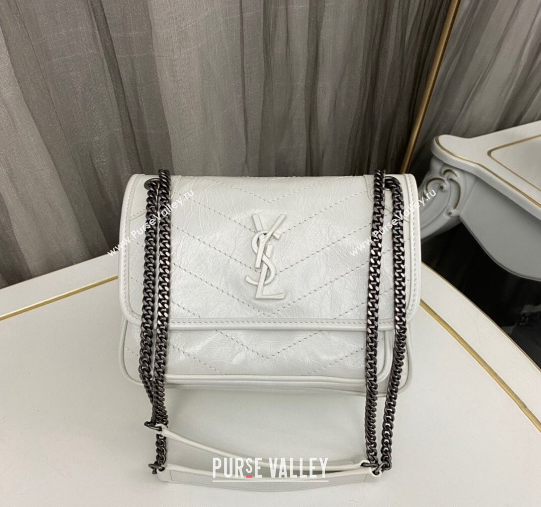 Saint Laurent Niki Baby Chain bag in Crinkled Lambskin 633160 Pure White 2023 (nana-231129015)