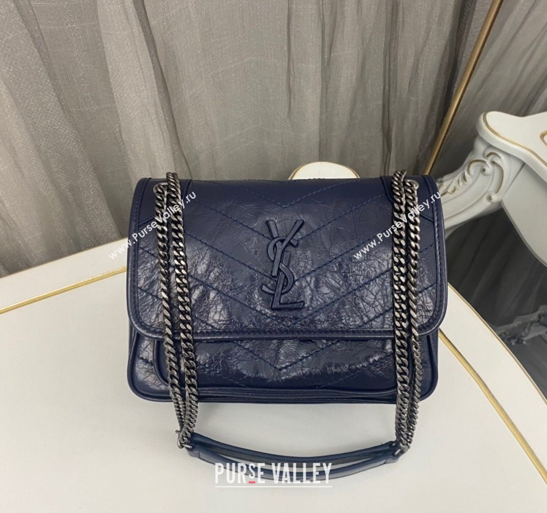 Saint Laurent Niki Baby Chain bag in Crinkled Lambskin 633160 Navy Blue 2023 (nana-231129017)