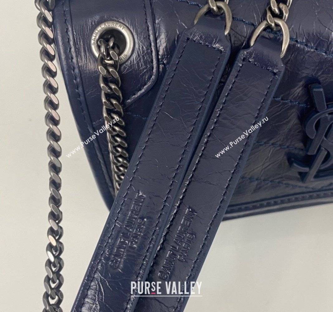 Saint Laurent Niki Baby Chain bag in Crinkled Lambskin 633160 Navy Blue 2023 (nana-231129017)