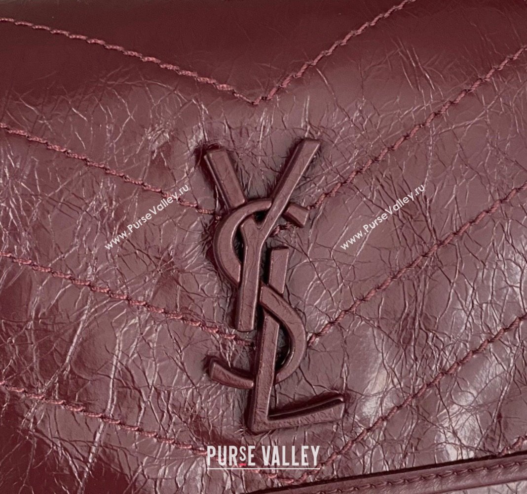 Saint Laurent Niki Baby Chain bag in Crinkled Lambskin 633160 Burgundy 2023 (nana-231129018)