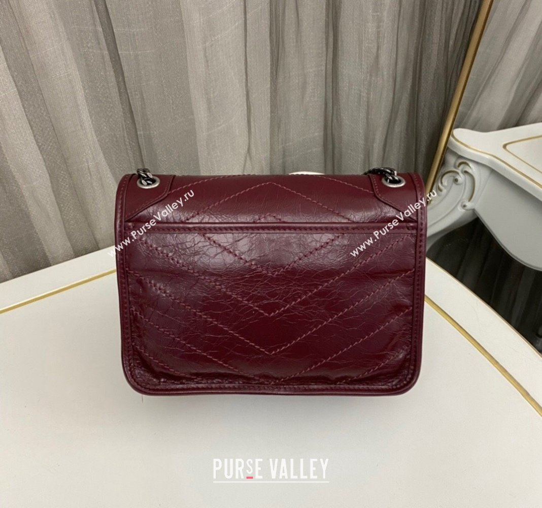 Saint Laurent Niki Baby Chain bag in Crinkled Lambskin 633160 Burgundy 2023 (nana-231129018)