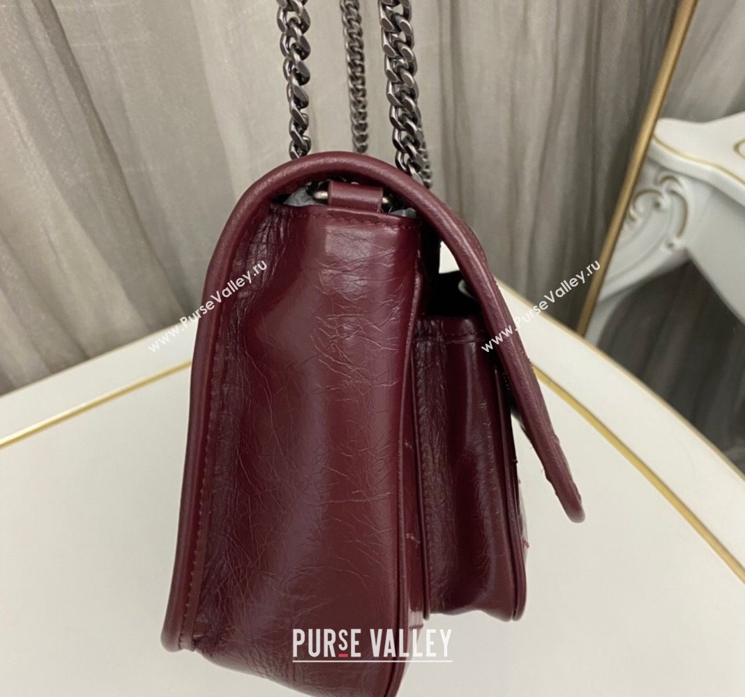 Saint Laurent Niki Baby Chain bag in Crinkled Lambskin 633160 Burgundy 2023 (nana-231129018)