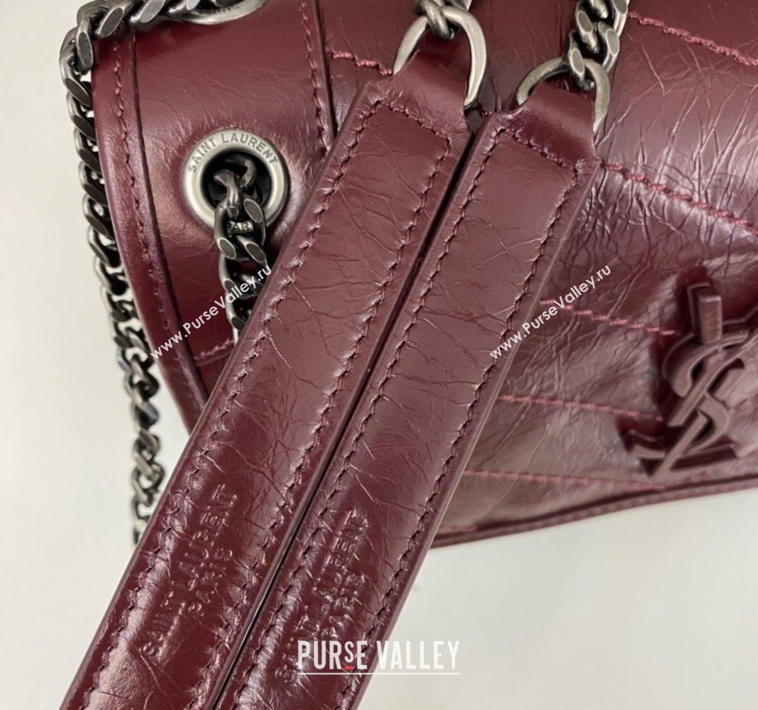 Saint Laurent Niki Baby Chain bag in Crinkled Lambskin 633160 Burgundy 2023 (nana-231129018)