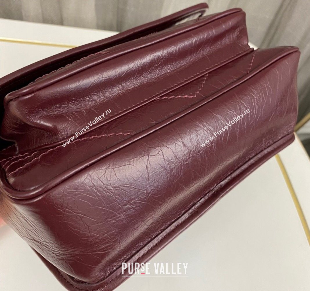 Saint Laurent Niki Baby Chain bag in Crinkled Lambskin 633160 Burgundy 2023 (nana-231129018)