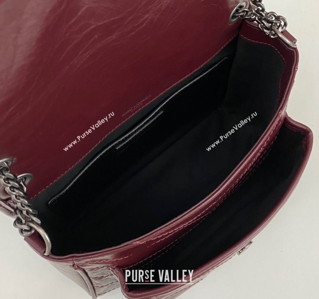 Saint Laurent Niki Baby Chain bag in Crinkled Lambskin 633160 Burgundy 2023 (nana-231129018)