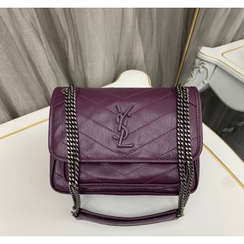 Saint Laurent Niki Baby Chain bag in Crinkled Lambskin 633160 Purple 2023 (nana-231129019)