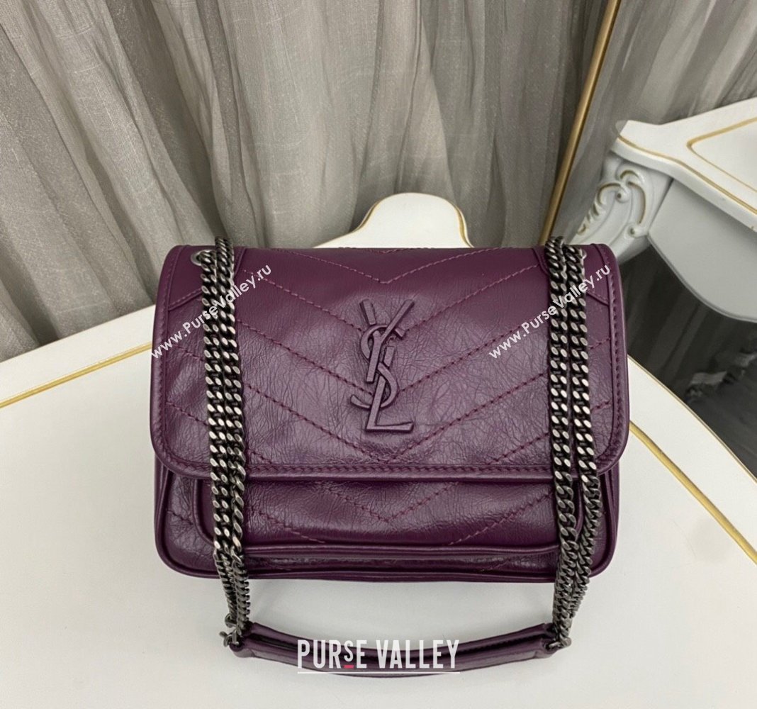 Saint Laurent Niki Baby Chain bag in Crinkled Lambskin 633160 Purple 2023 (nana-231129019)