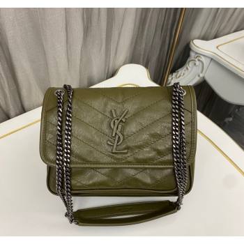 Saint Laurent Niki Baby Chain bag in Crinkled Lambskin 633160 Olive Green 2023 (nana-231129021)