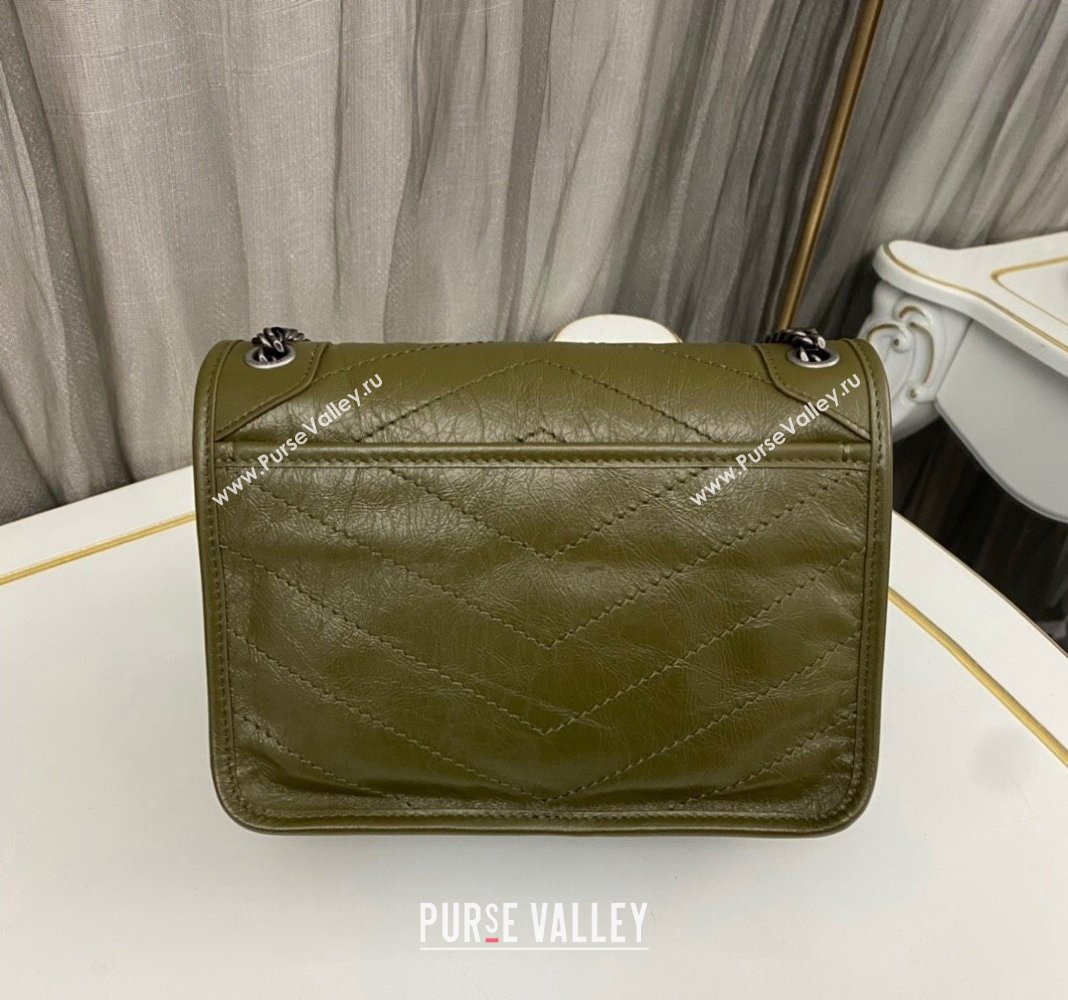 Saint Laurent Niki Baby Chain bag in Crinkled Lambskin 633160 Olive Green 2023 (nana-231129021)