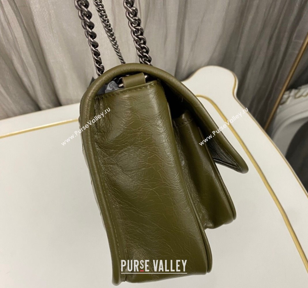 Saint Laurent Niki Baby Chain bag in Crinkled Lambskin 633160 Olive Green 2023 (nana-231129021)