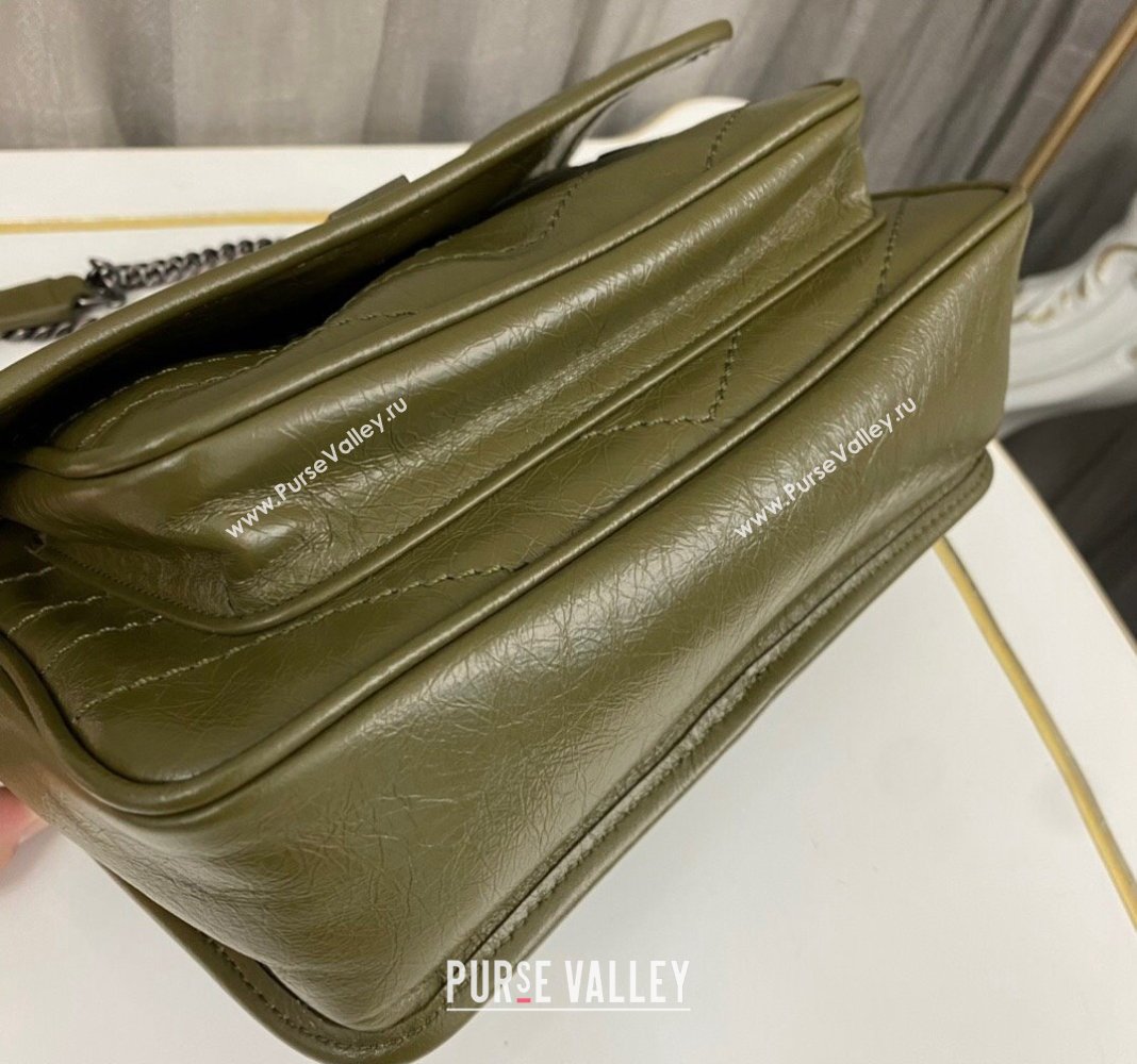 Saint Laurent Niki Baby Chain bag in Crinkled Lambskin 633160 Olive Green 2023 (nana-231129021)