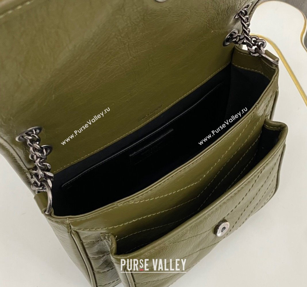 Saint Laurent Niki Baby Chain bag in Crinkled Lambskin 633160 Olive Green 2023 (nana-231129021)