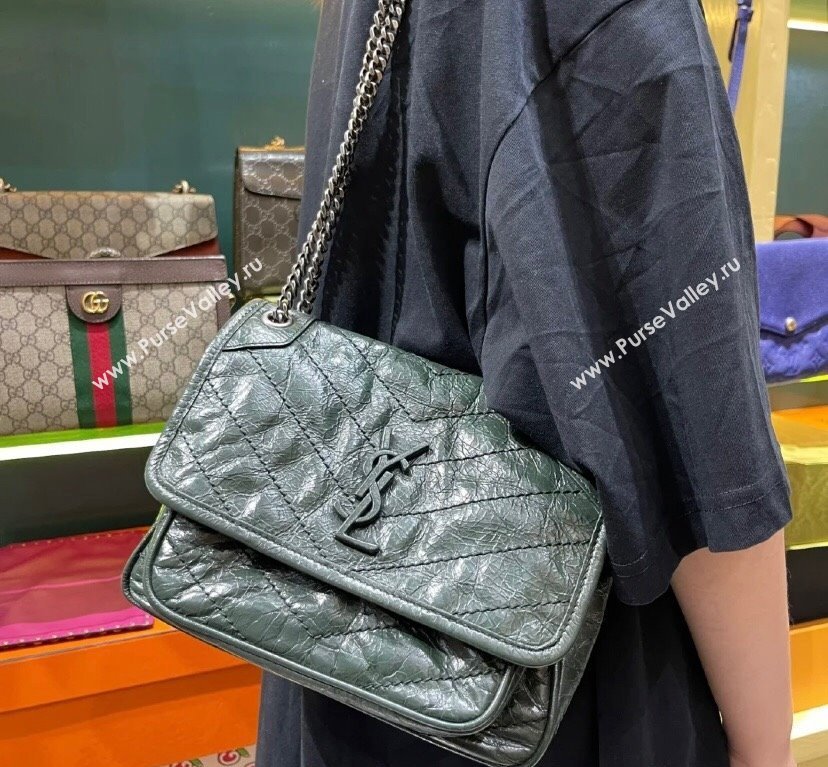 Saint Laurent Niki Baby Chain bag in Crinkled Lambskin 633160 Emerald Green 2023 (nana-231129022)