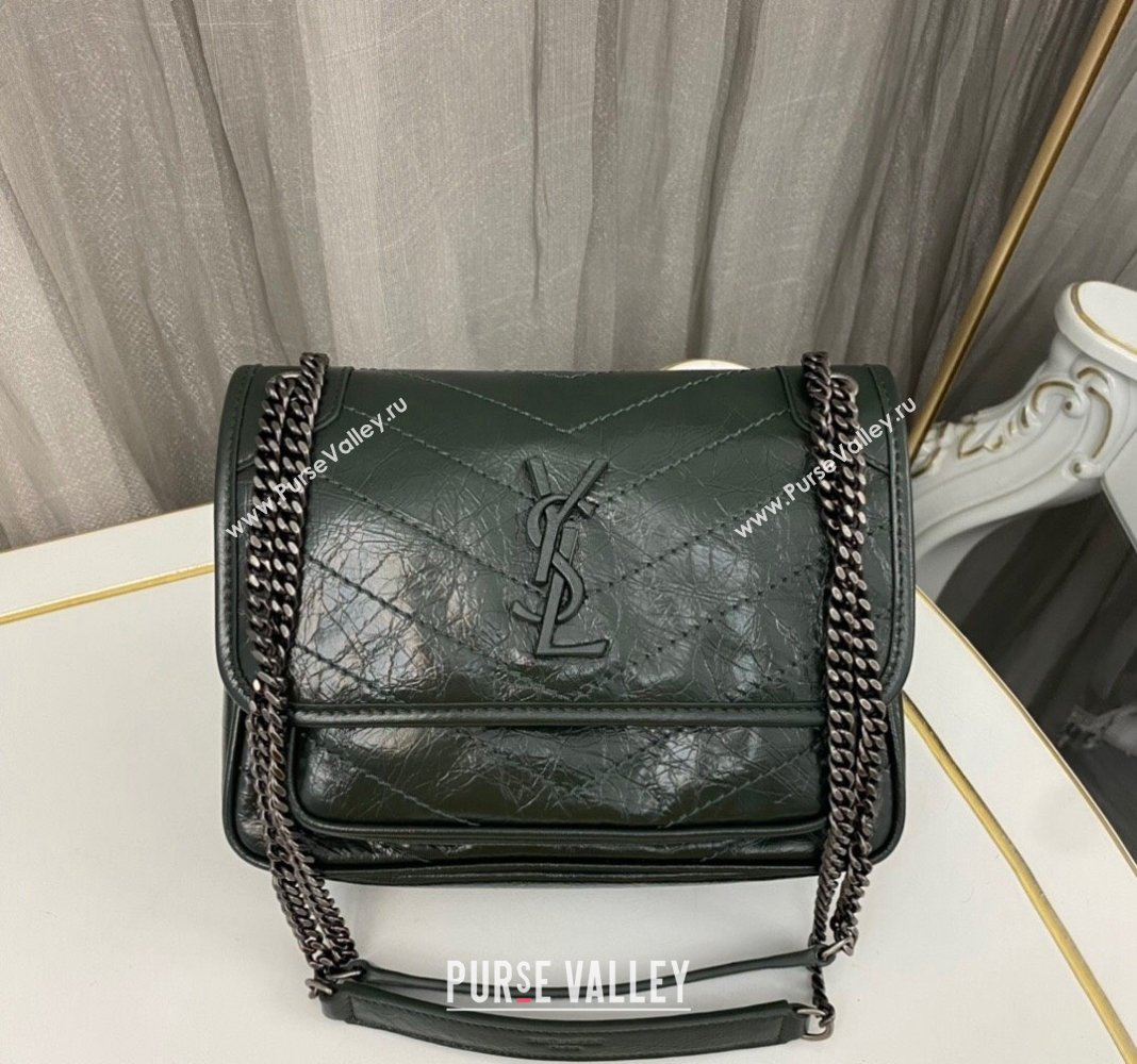 Saint Laurent Niki Baby Chain bag in Crinkled Lambskin 633160 Emerald Green 2023 (nana-231129022)