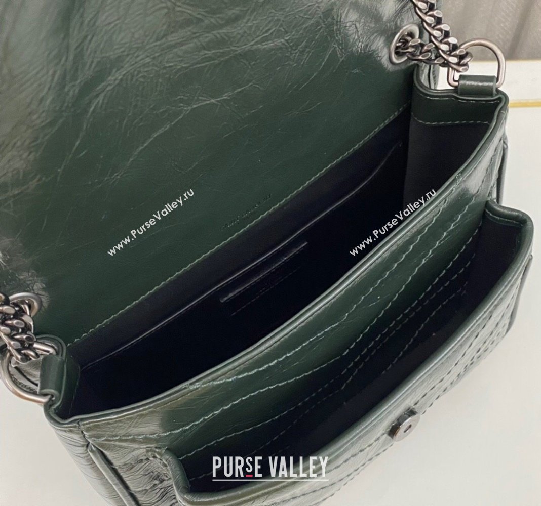 Saint Laurent Niki Baby Chain bag in Crinkled Lambskin 633160 Emerald Green 2023 (nana-231129022)