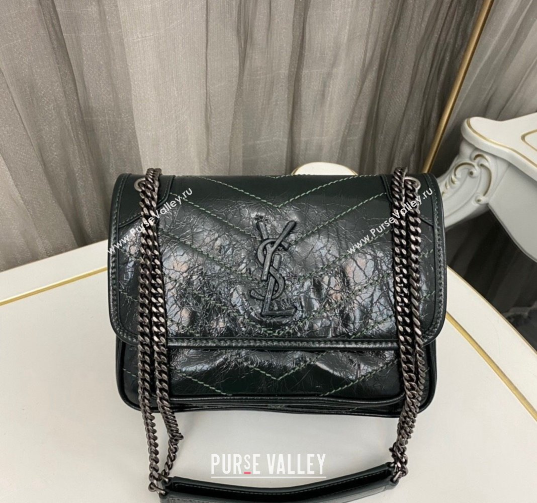 Saint Laurent Niki Baby Chain bag in Crinkled Lambskin 633160 Dark Green 2023 (nana-231129023)