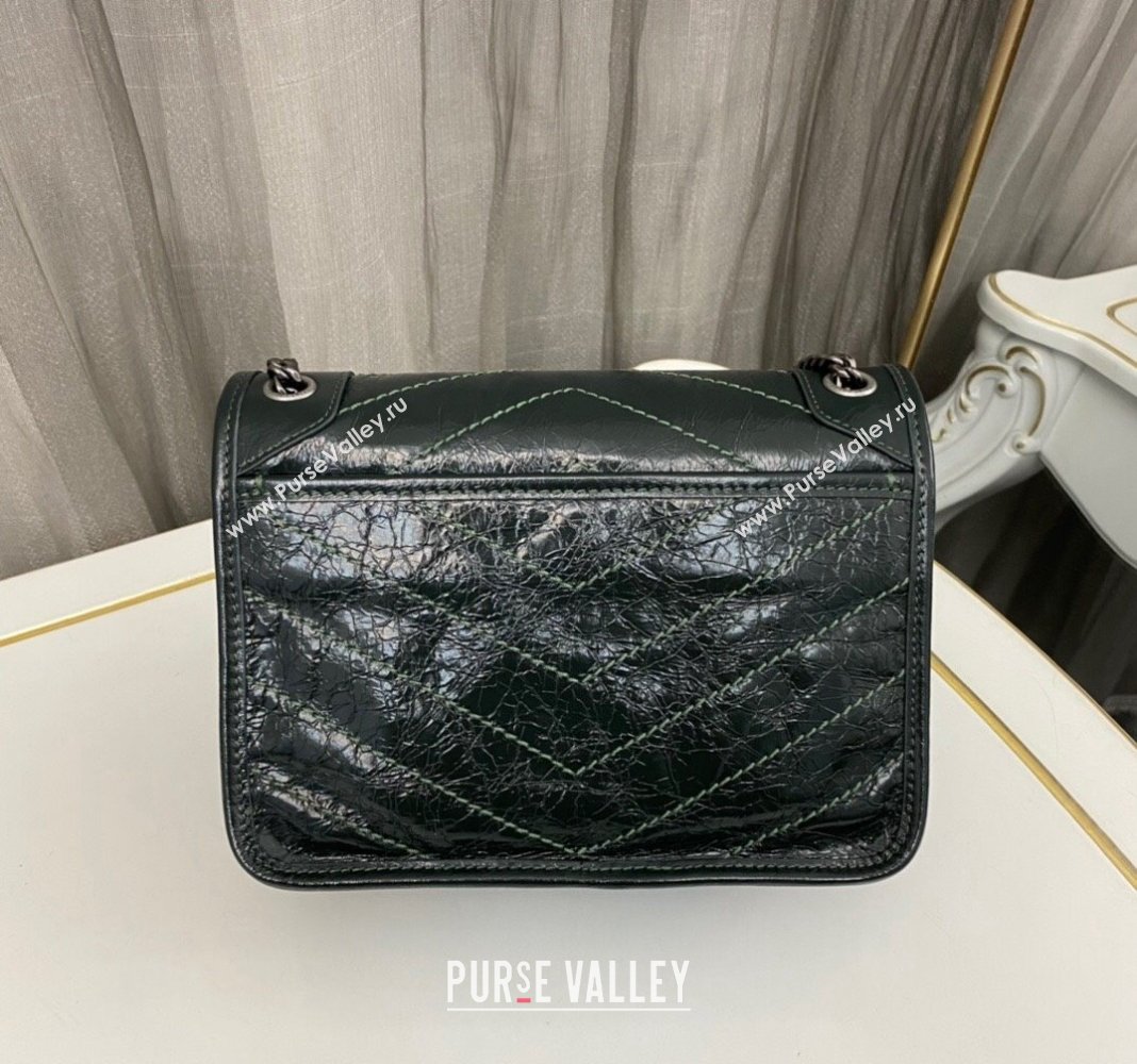 Saint Laurent Niki Baby Chain bag in Crinkled Lambskin 633160 Dark Green 2023 (nana-231129023)