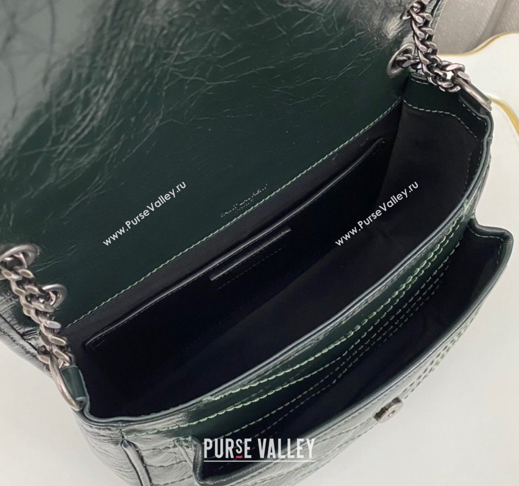 Saint Laurent Niki Baby Chain bag in Crinkled Lambskin 633160 Dark Green 2023 (nana-231129023)