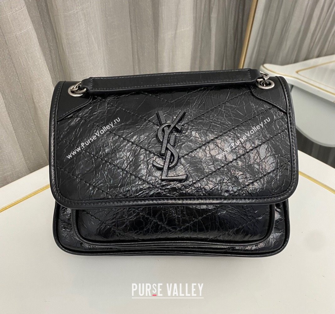 Saint Laurent Niki Baby Chain bag in Crinkled Lambskin 633160 Black/Silver 2023 (nana-231129024)