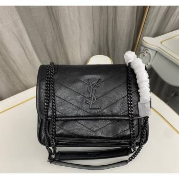 Saint Laurent Niki Baby Chain bag in Crinkled Lambskin 633160 All Black 2023 (nana-231129026)