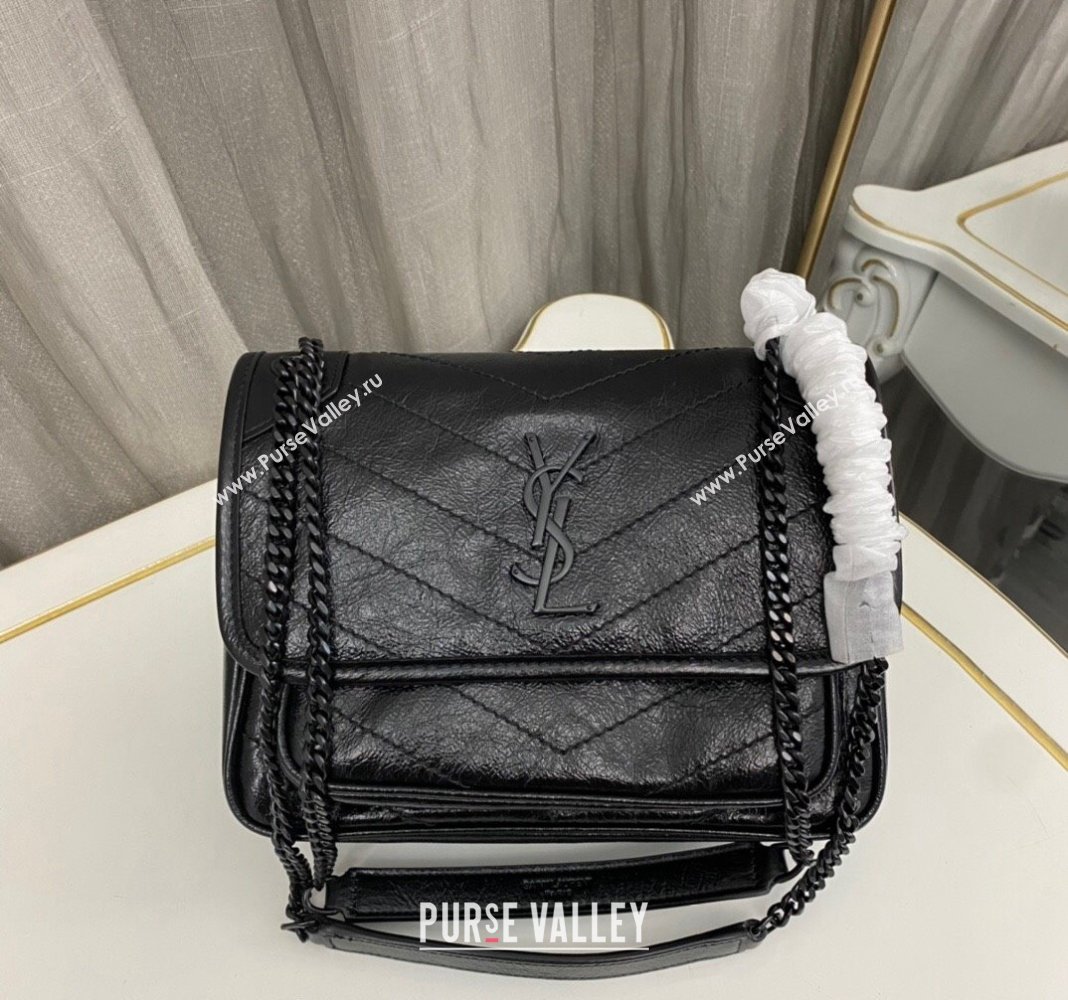 Saint Laurent Niki Baby Chain bag in Crinkled Lambskin 633160 All Black 2023 (nana-231129026)