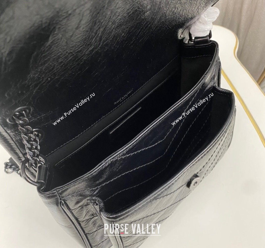 Saint Laurent Niki Baby Chain bag in Crinkled Lambskin 633160 All Black 2023 (nana-231129026)