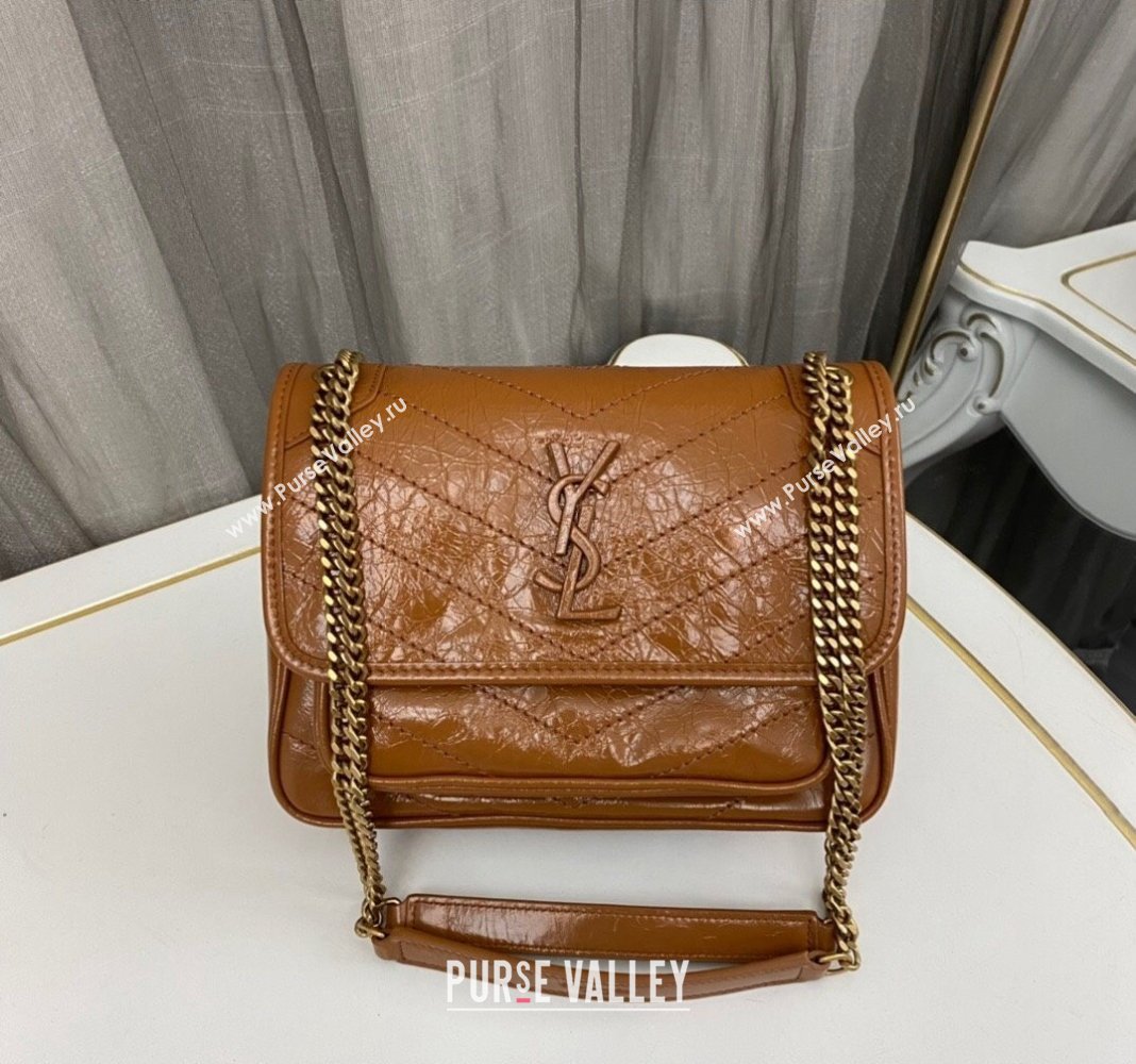 Saint Laurent Niki Baby Chain bag in Crinkled Lambskin 633160 Clay Brown 2023 (nana-231129027)