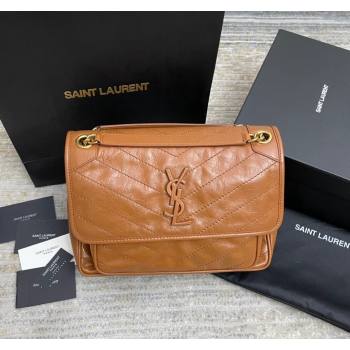 Saint Laurent Niki Medium Chain bag in Crinkled Lambskin 633158 Clay Brown 2023 (nana-231129028)