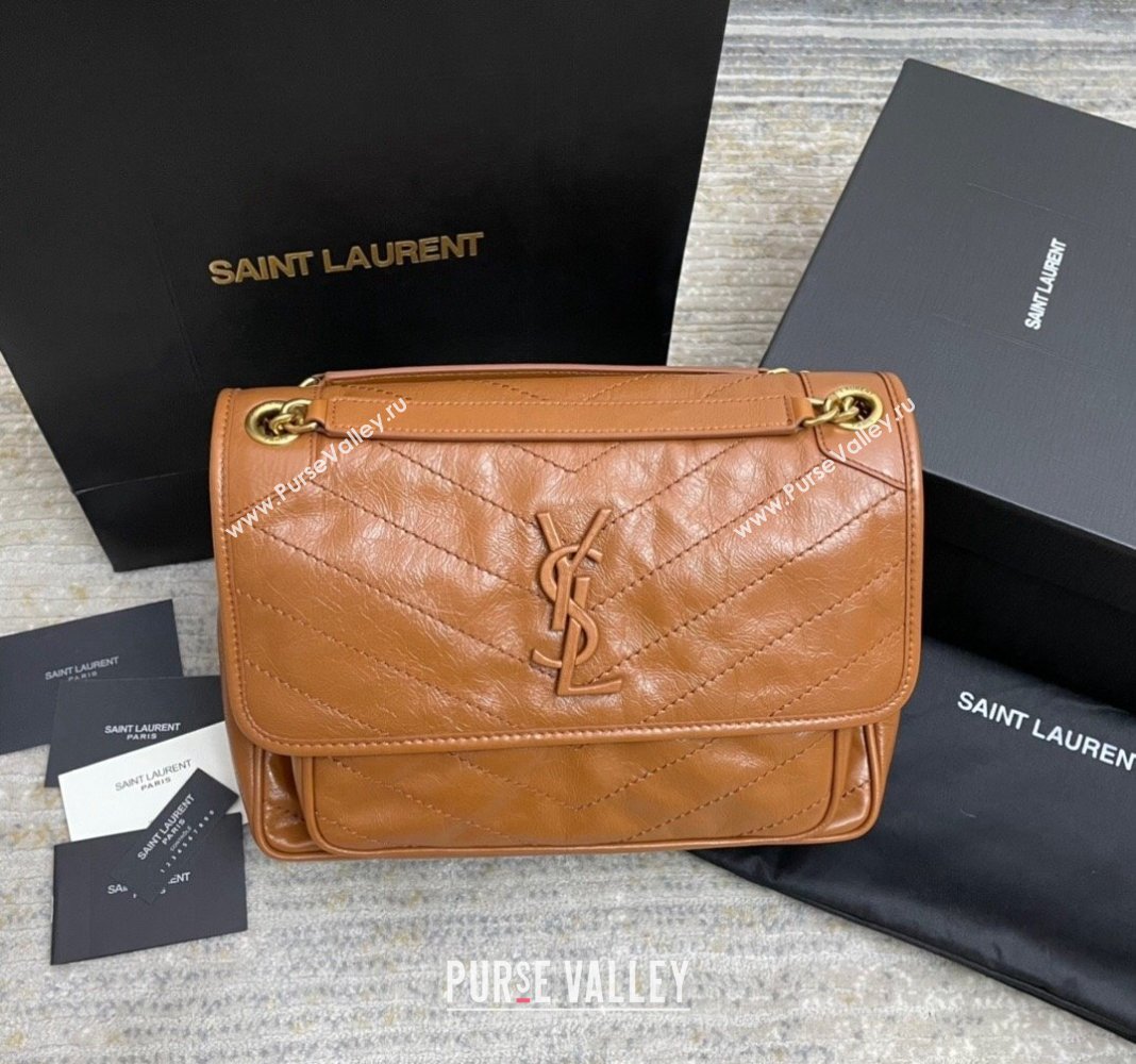 Saint Laurent Niki Medium Chain bag in Crinkled Lambskin 633158 Clay Brown 2023 (nana-231129028)