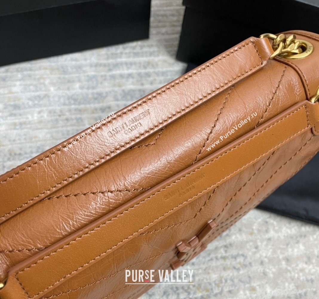 Saint Laurent Niki Medium Chain bag in Crinkled Lambskin 633158 Clay Brown 2023 (nana-231129028)