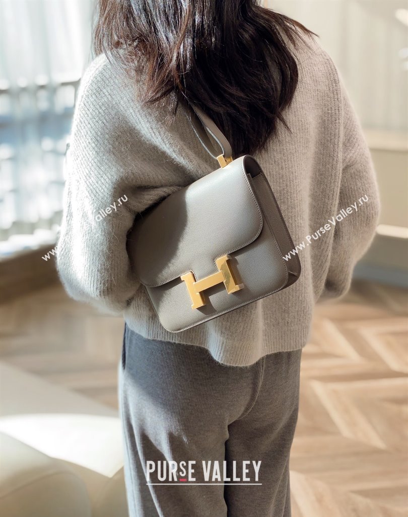 Hermes Constance Bag 23cm in Epsom Leather with Mirror Etain/Grey/Gold 2023 NEW ( Half Handmade) (FL-231209065)