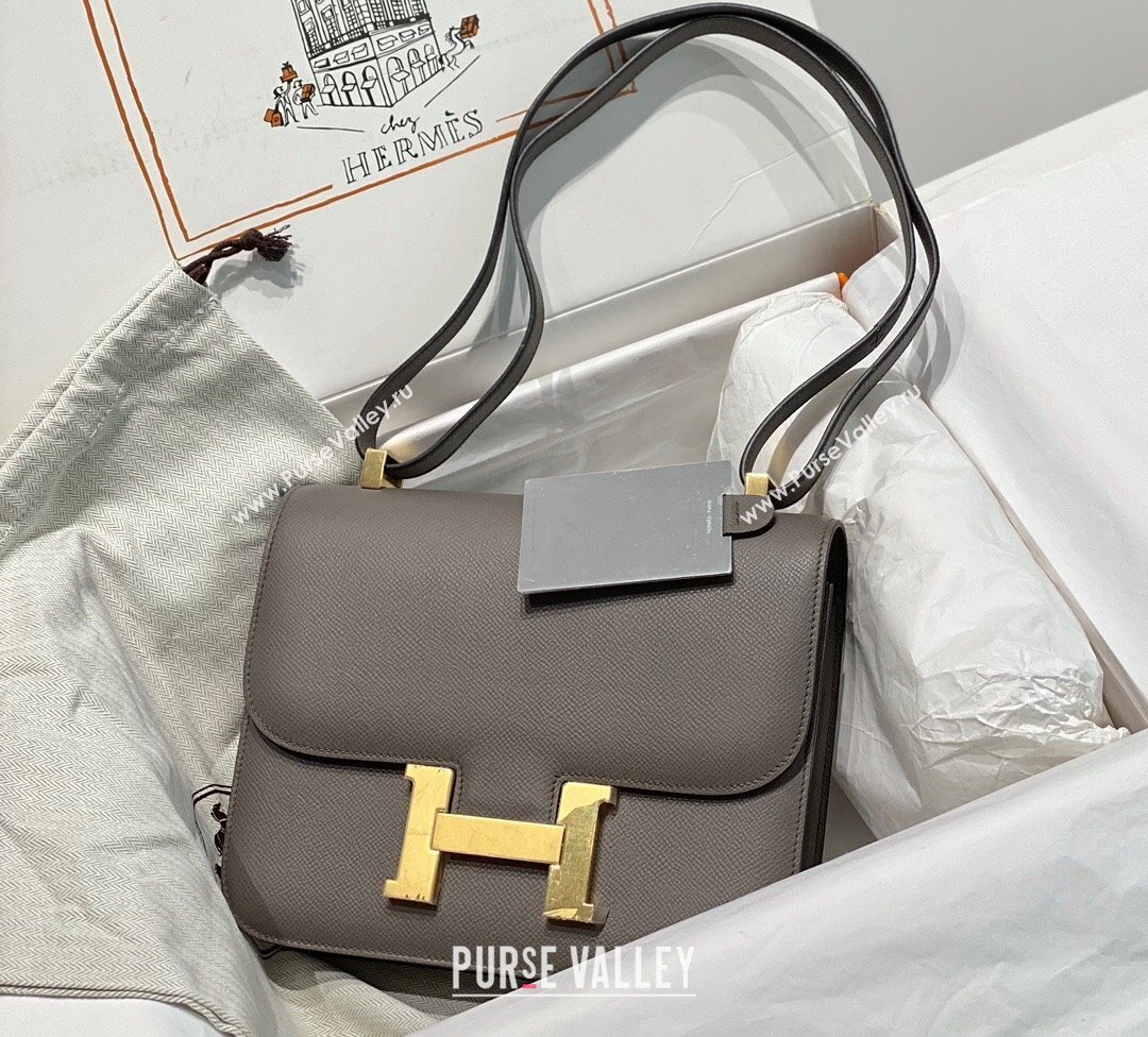 Hermes Constance Bag 23cm in Epsom Leather with Mirror Etain/Grey/Gold 2023 NEW ( Half Handmade) (FL-231209065)