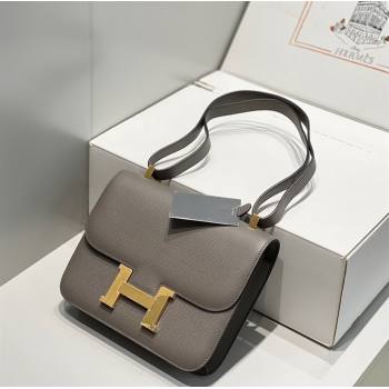 Hermes Constance Bag 23cm in Epsom Leather with Mirror Etain/Grey/Gold 2023 NEW ( Half Handmade) (FL-231209065)