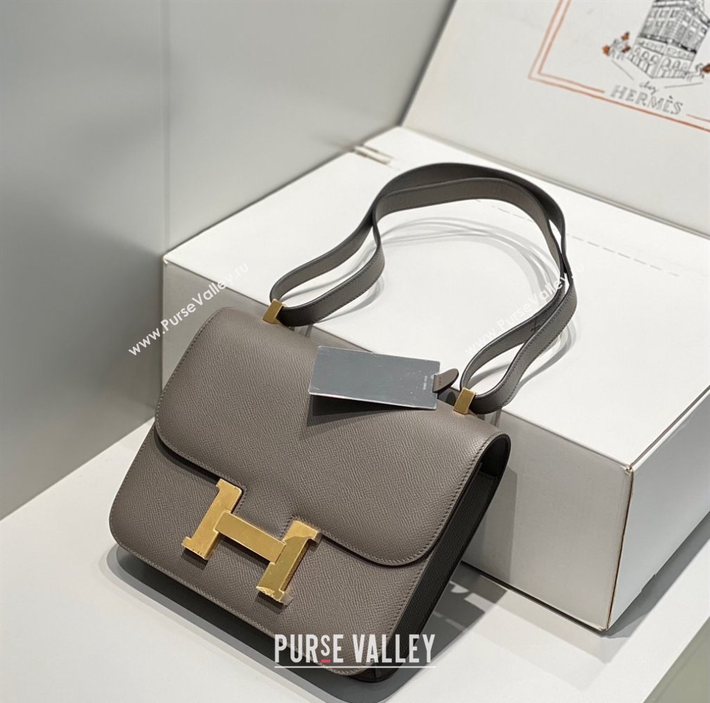 Hermes Constance Bag 23cm in Epsom Leather with Mirror Etain/Grey/Gold 2023 NEW ( Half Handmade) (FL-231209065)