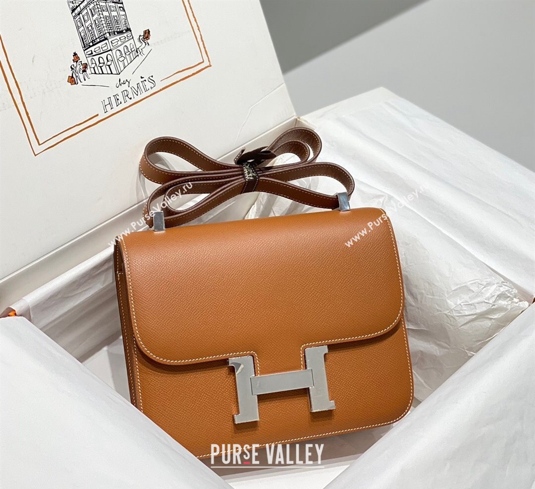 Hermes Constance Bag 23cm in Epsom Leather with Mirror Brown/Silver 2023 NEW ( Half Handmade) (FL-231209066)