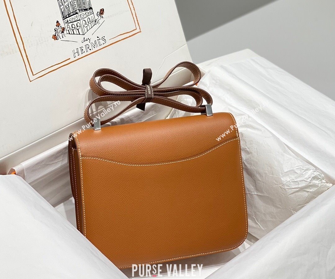 Hermes Constance Bag 23cm in Epsom Leather with Mirror Brown/Silver 2023 NEW ( Half Handmade) (FL-231209066)