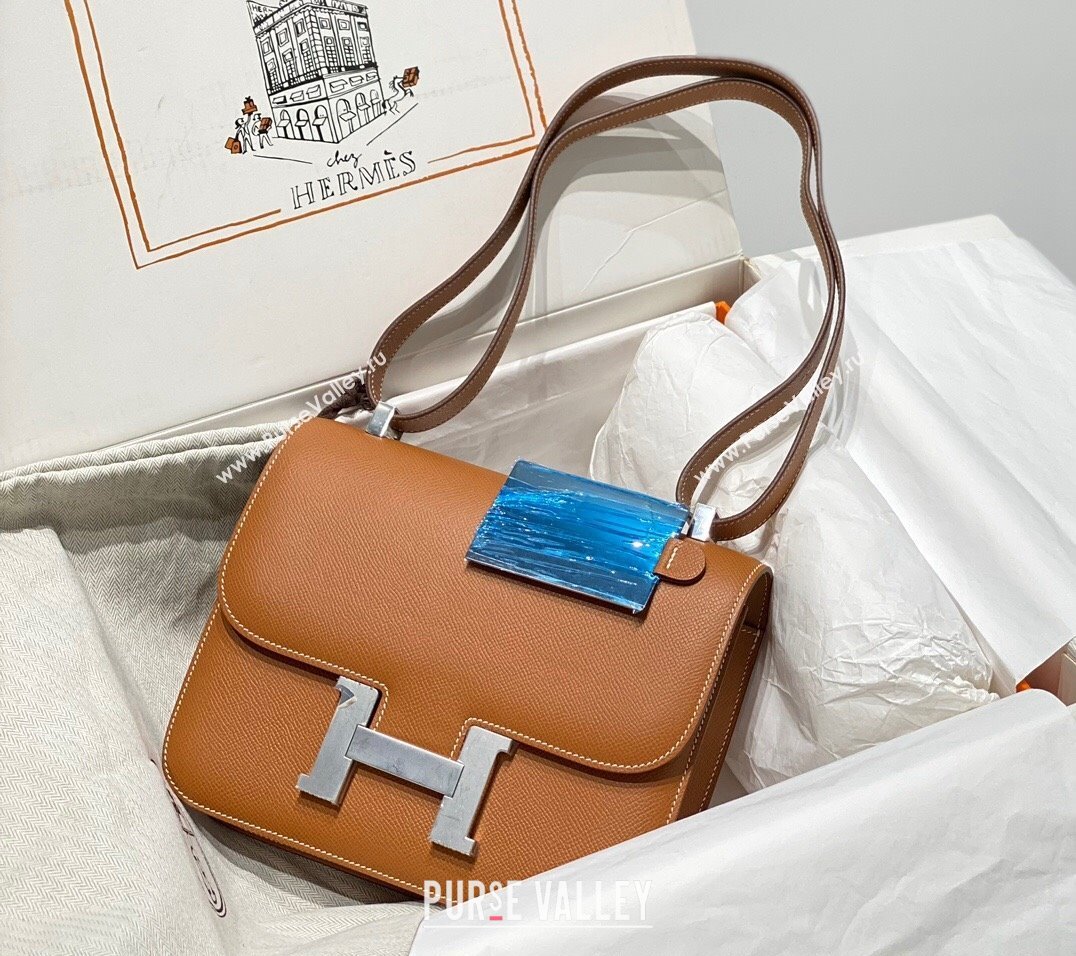 Hermes Constance Bag 23cm in Epsom Leather with Mirror Brown/Silver 2023 NEW ( Half Handmade) (FL-231209066)