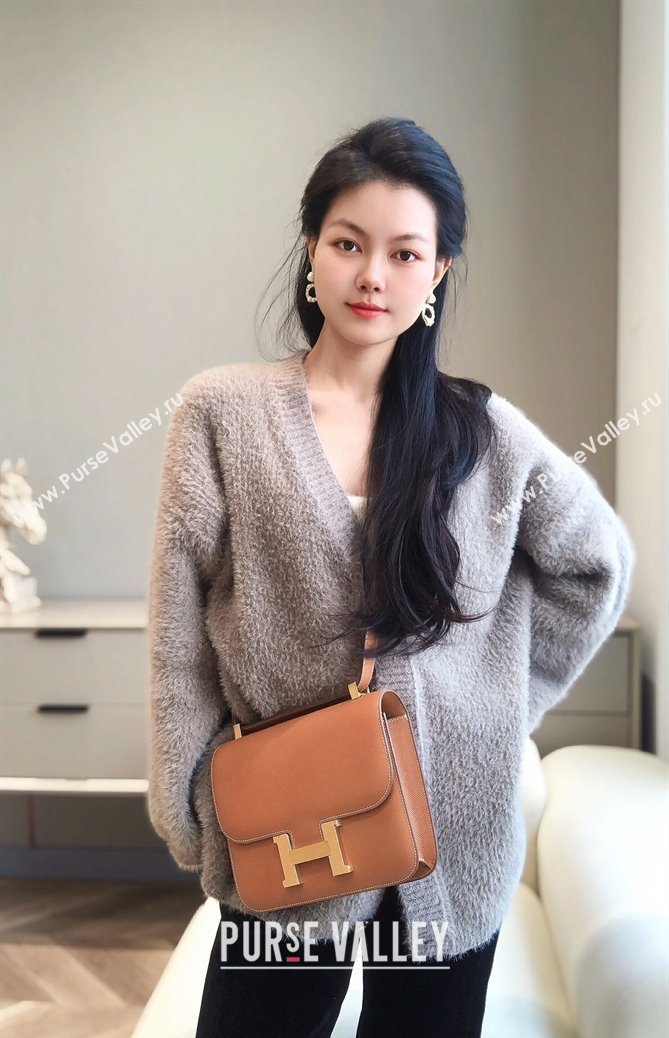 Hermes Constance Bag 23cm in Epsom Leather with Mirror Brown/Gold 2023 NEW ( Half Handmade) (FL-231209067)