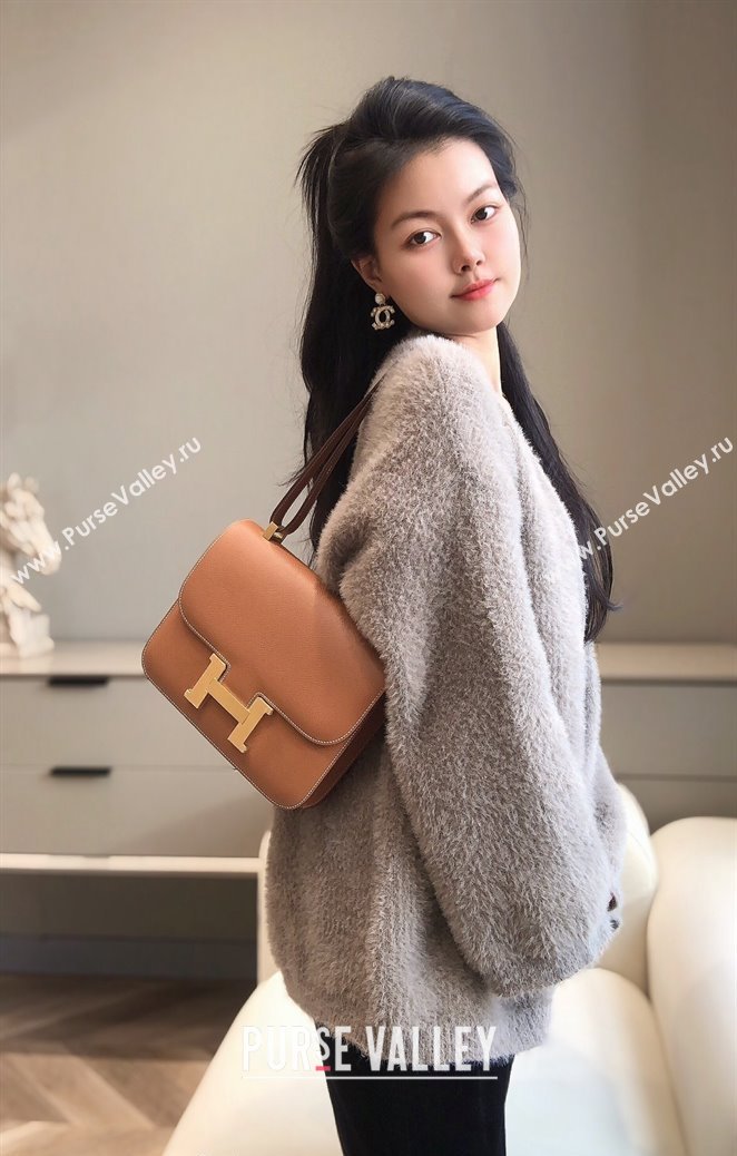 Hermes Constance Bag 23cm in Epsom Leather with Mirror Brown/Gold 2023 NEW ( Half Handmade) (FL-231209067)