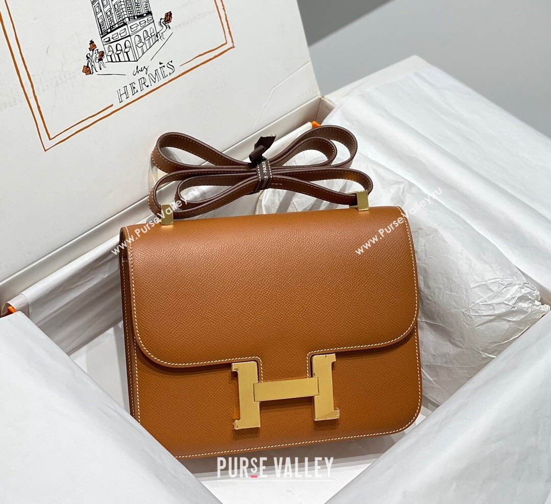 Hermes Constance Bag 23cm in Epsom Leather with Mirror Brown/Gold 2023 NEW ( Half Handmade) (FL-231209067)