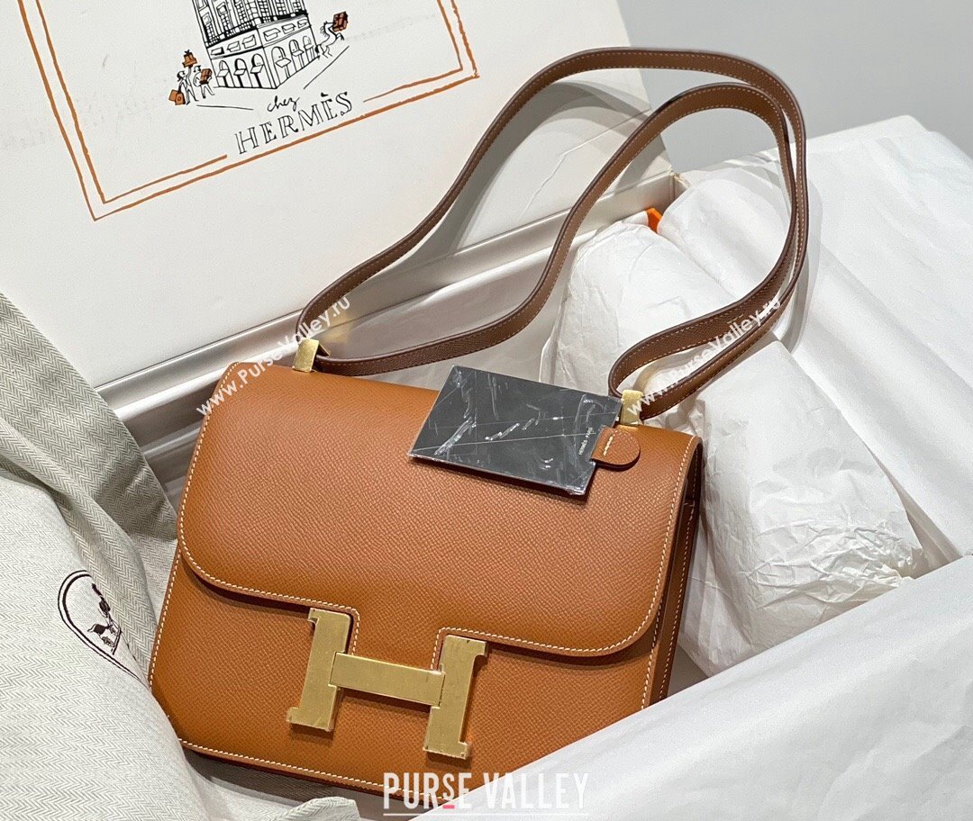 Hermes Constance Bag 23cm in Epsom Leather with Mirror Brown/Gold 2023 NEW ( Half Handmade) (FL-231209067)