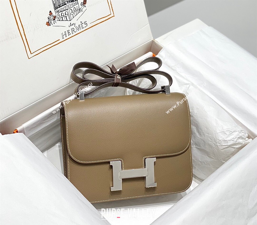 Hermes Constance Bag 23cm in Epsom Leather with Mirror Elephant Grey/Silver 2023 NEW ( Half Handmade) (FL-231209068)