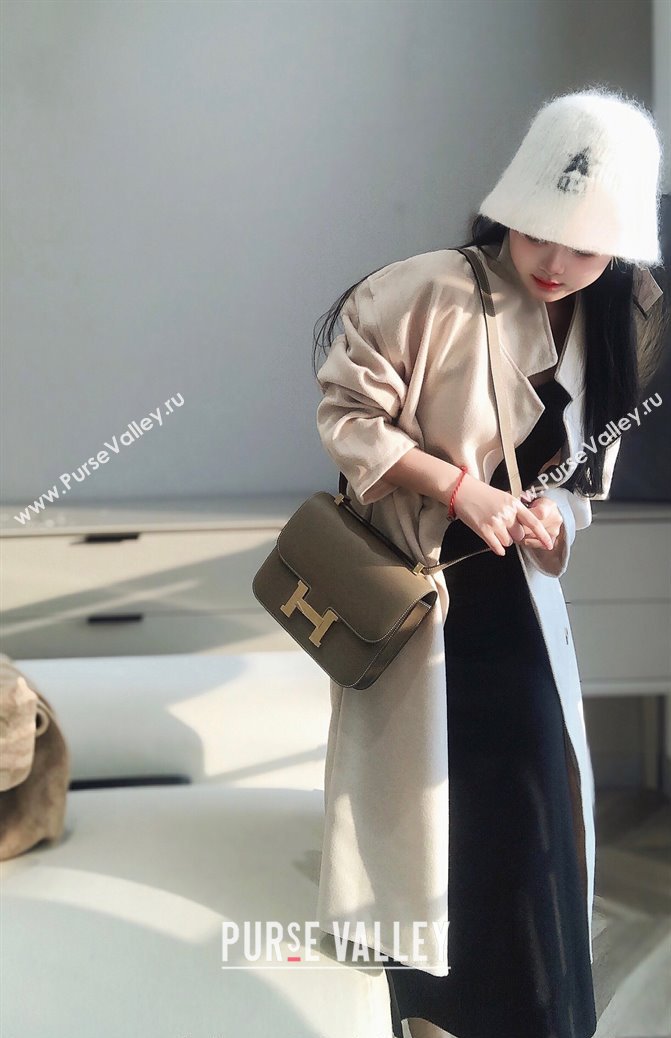 Hermes Constance Bag 23cm in Epsom Leather with Mirror Elephant Grey/Gold 2023 NEW ( Half Handmade) (FL-231209069)