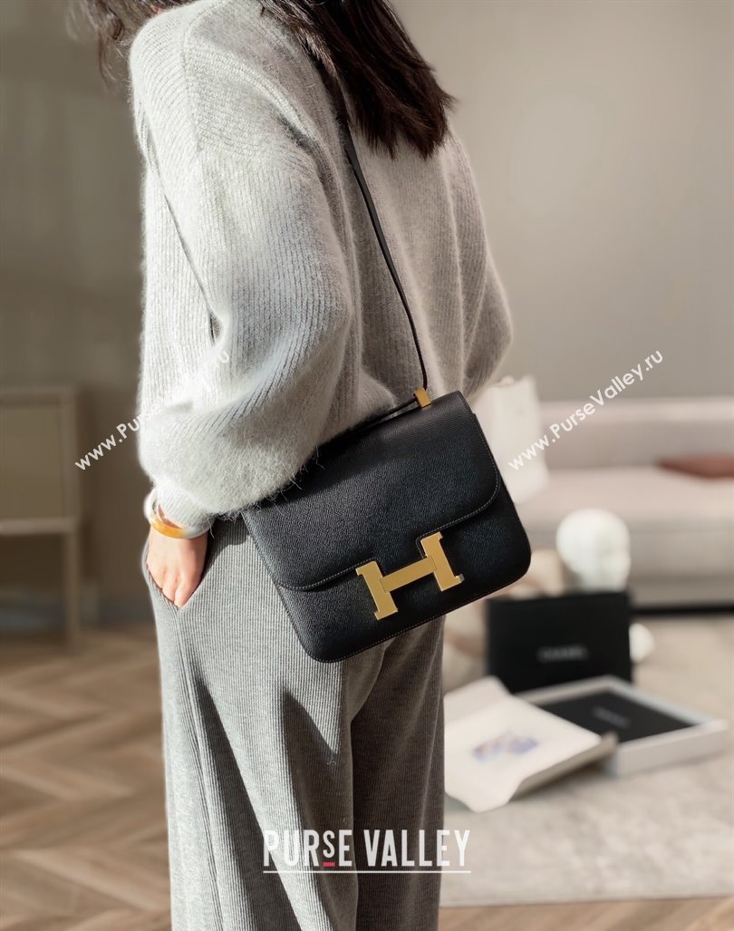 Hermes Constance Bag 23cm in Epsom Leather with Mirror Black/Gold 2023 NEW ( Half Handmade) (FL-231209070)