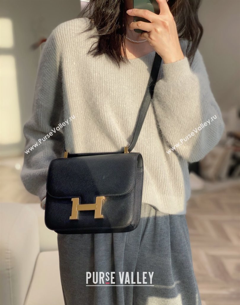 Hermes Constance Bag 23cm in Epsom Leather with Mirror Black/Gold 2023 NEW ( Half Handmade) (FL-231209070)