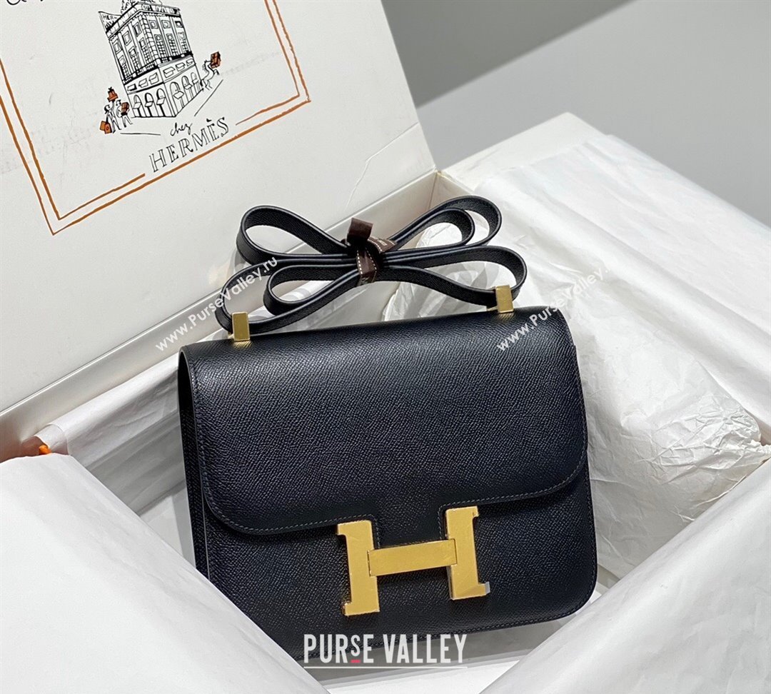 Hermes Constance Bag 23cm in Epsom Leather with Mirror Black/Gold 2023 NEW ( Half Handmade) (FL-231209070)