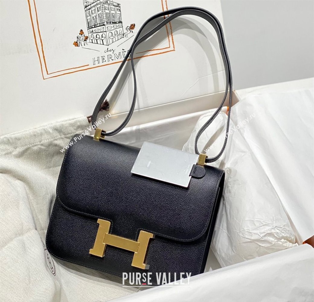 Hermes Constance Bag 23cm in Epsom Leather with Mirror Black/Gold 2023 NEW ( Half Handmade) (FL-231209070)